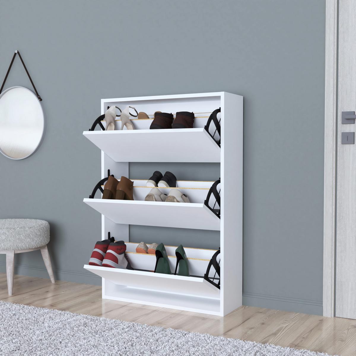 SCHUHKIPPER Aurskog - Weiß, Holzwerkstoff (73.5/110/24cm) - [en.casa]