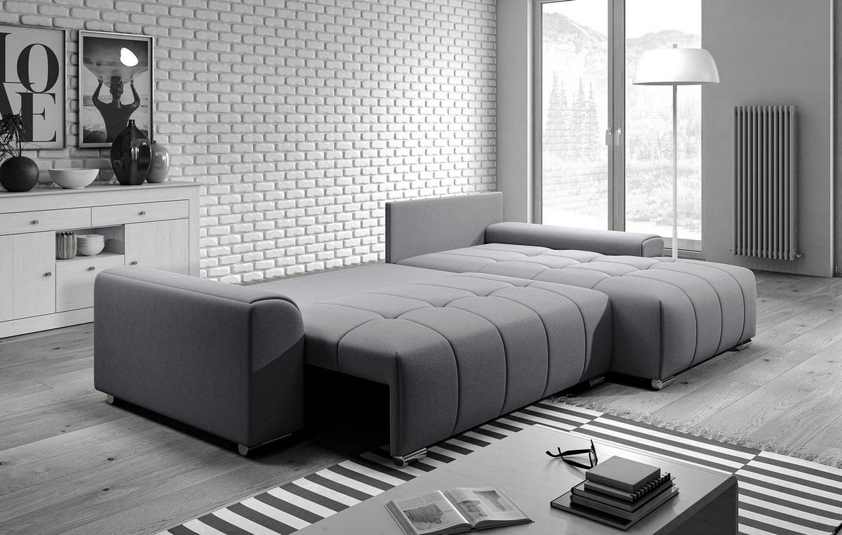 ECKSOFA L Form Rivolli Beige 260/179/98 cm – modernes Sofa fürs Wohnzimmer - Beige/Silberfarben, Textil/Metall (260/179cm) - AX Living