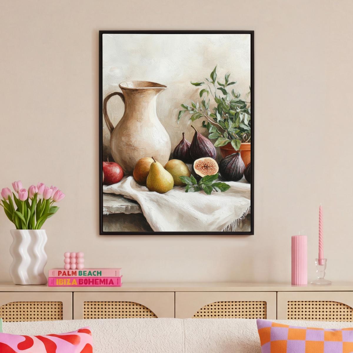 LEINWAND Bilder mit Rahmen - Obst - Kräuter - Ländlich - 70x100 - Naturfarben, Textil (70/100cm) - MuchoWow