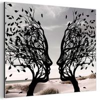 METALLBILD Strand - Meer - Menschen - Baum - Moderne Kunst 80x60 cm - Hellgrau, Metall (80/60cm) - MuchoWow