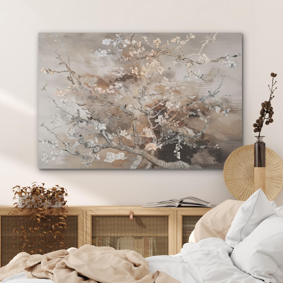 AKUSTIKBILD Mandelblüte - Kunst - Van Gogh - Beige - Abstrakt Wandbild Wohnzimmer 100x70 cm - Braun, Kunststoff (100/70cm) - MuchoWow