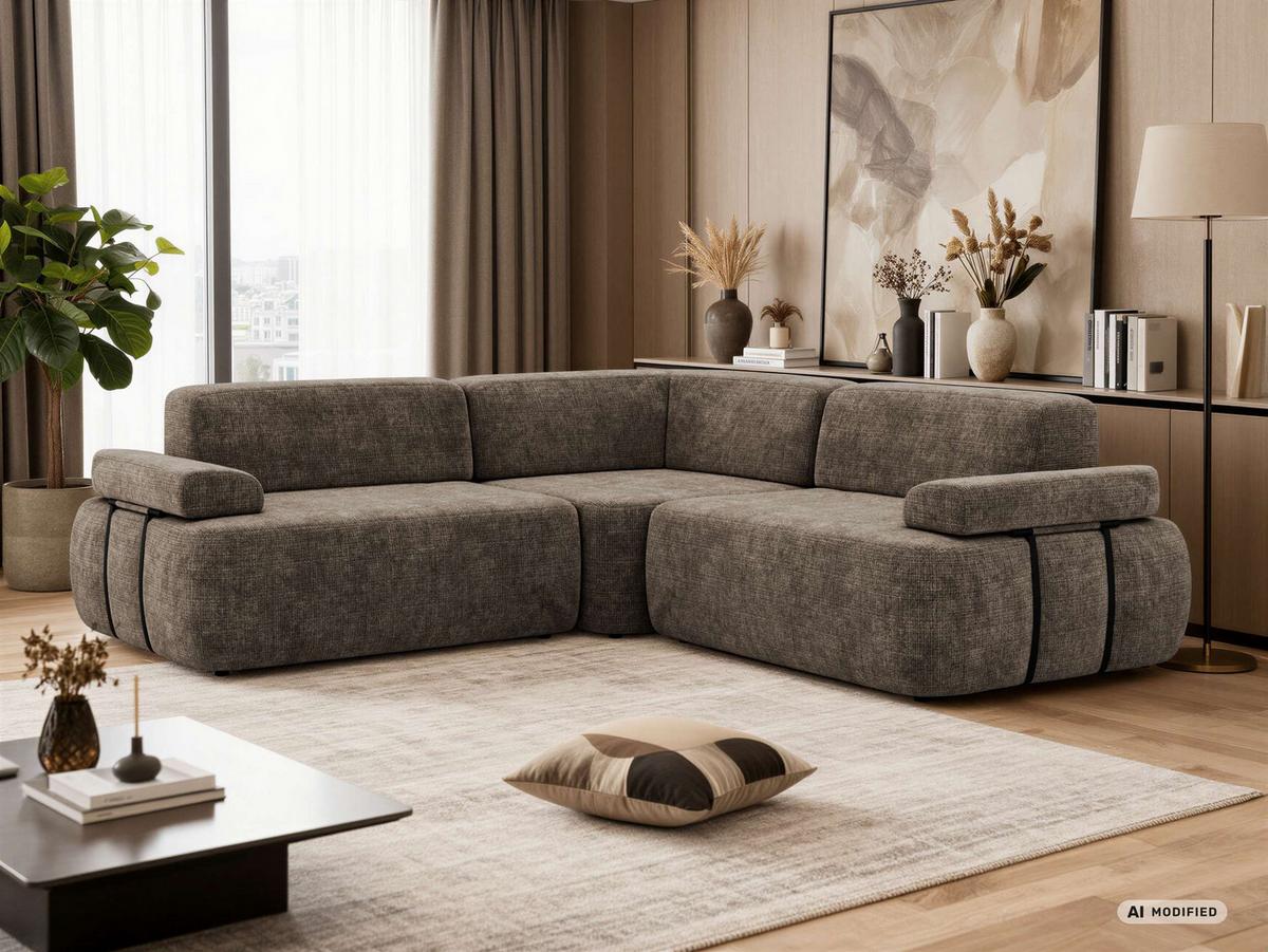 ECKSOFA MIREO L - Braun Schenille grob gewebt - Schwarz/Braun, Kunststoff/Textil (257/257cm) - MKS
