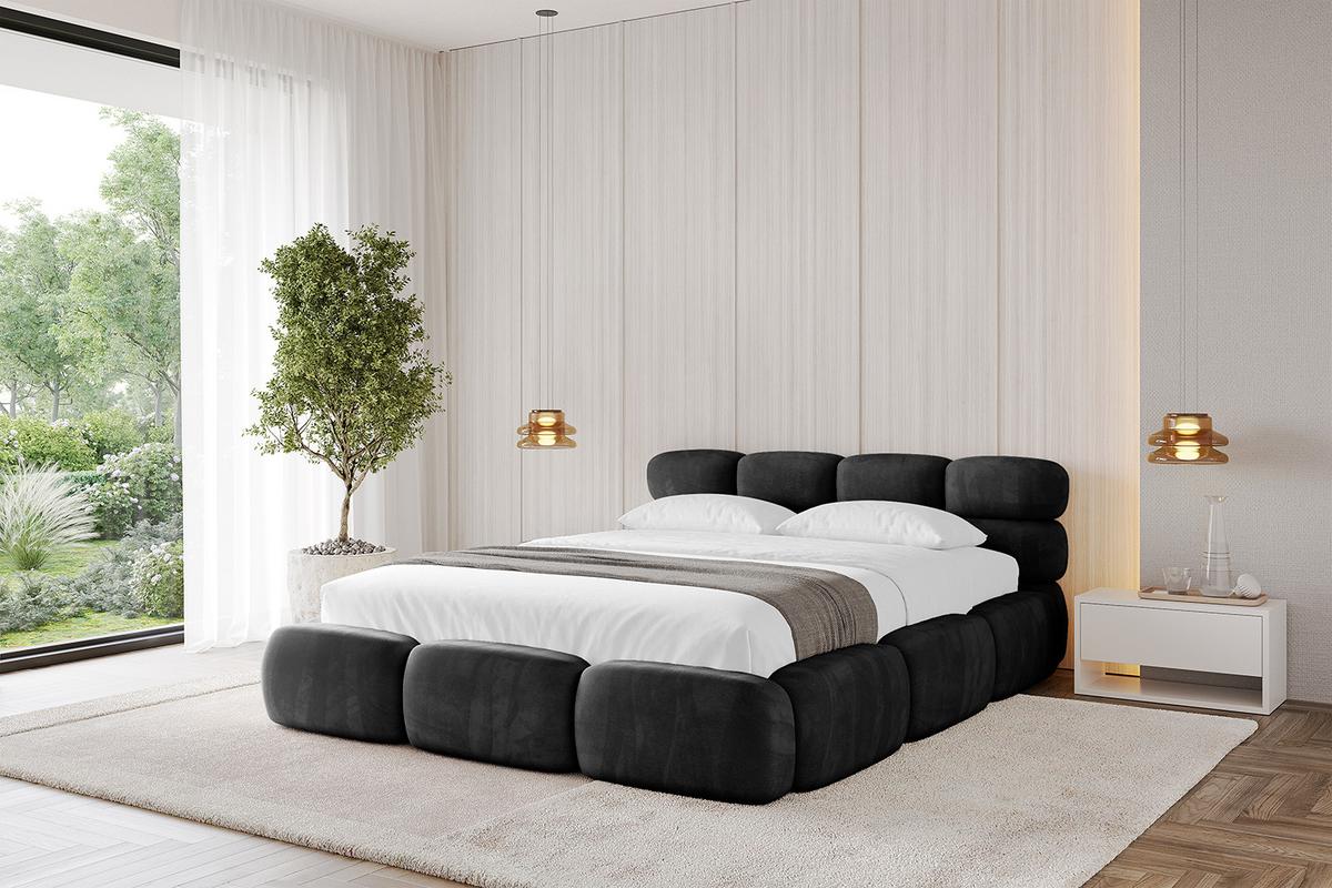 POLSTERBETT mit Bettkasten und Lattenrost, Boxbett ohne Matratze - NOMA 140x200 Schwarz - Schwarz, Holzwerkstoff/Textil (140/200cm) - ALTDECOR
