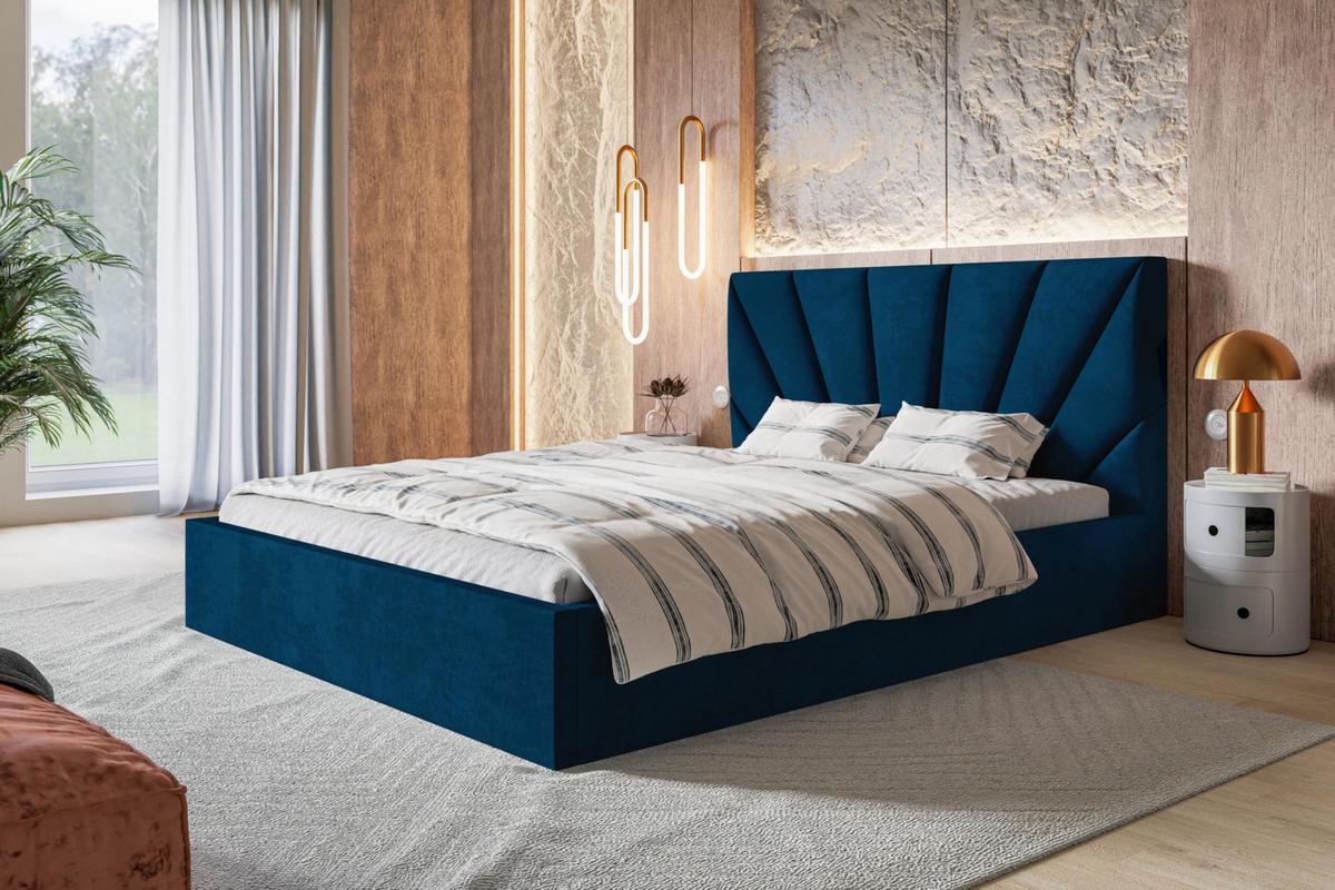 BETT 120x200 - Polsterbett mit Bettkasten und Metallrahmen - Modern Betten - Glatter Kronos-Stoff - Kollektion Denver, Blau - Blau, Holz/Textil (120/200cm) - Alpi-Möbel