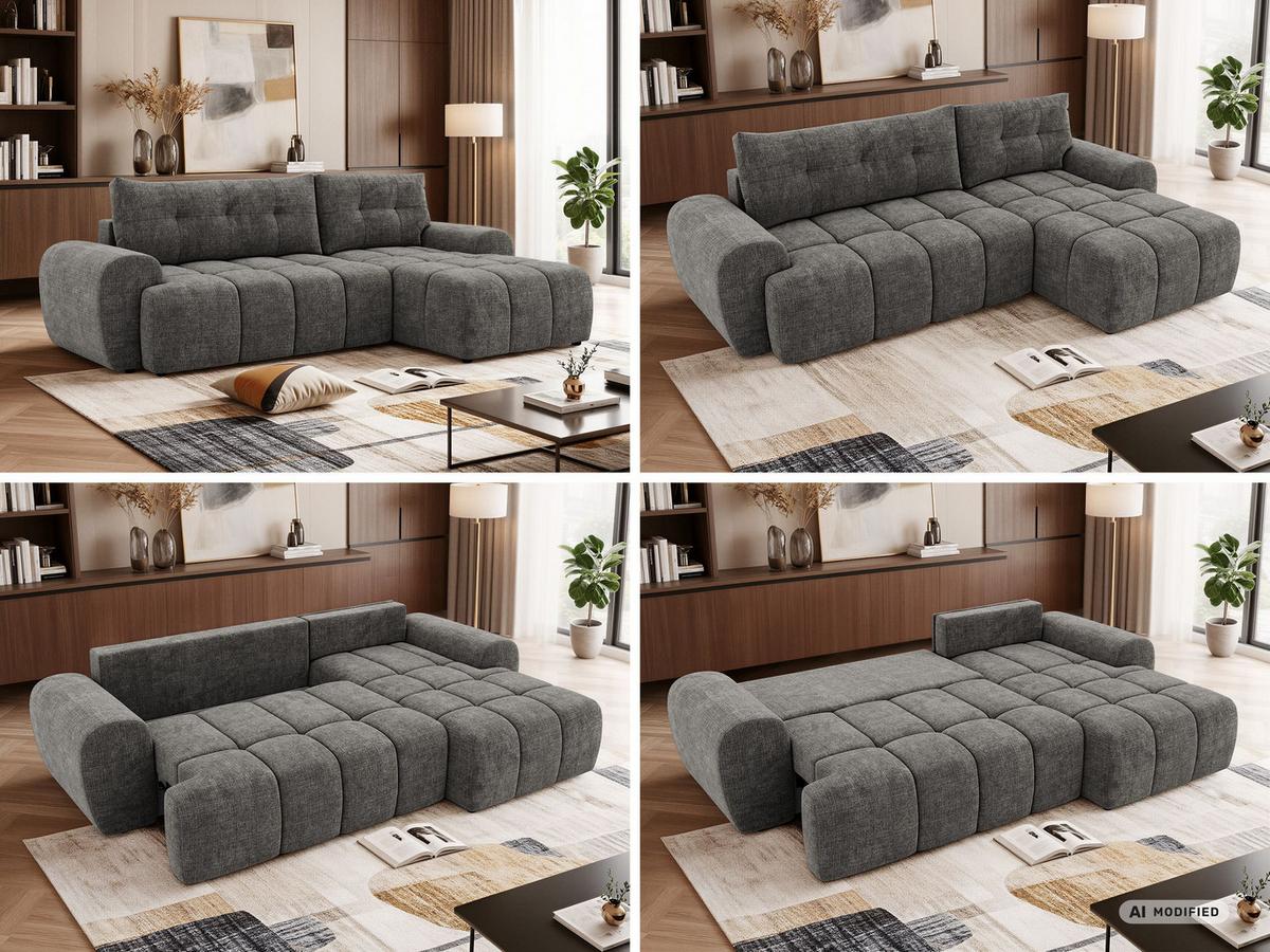 ECKSOFA MARIVO L - Dunkelgrau Schenille grob gewebt - Rechts Seite - Dunkelgrau/Schwarz, Kunststoff/Textil (271/161cm) - MKS