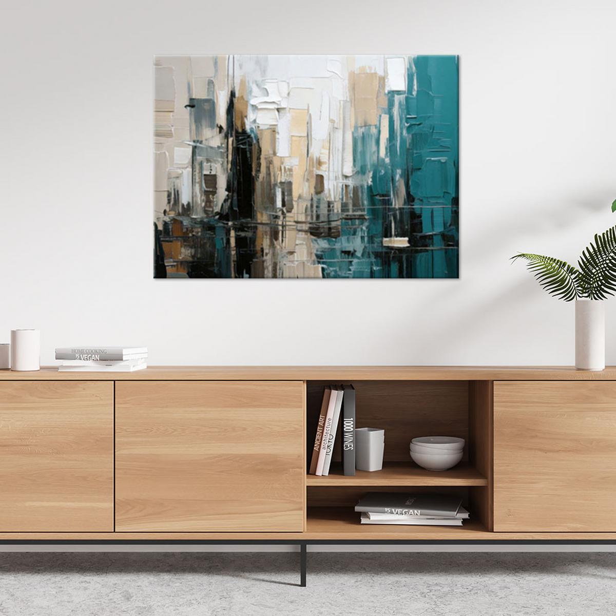 LEINWANDBILD Abstraktion 120x80cm - Türkis, Textil (120/80cm) - Feeby