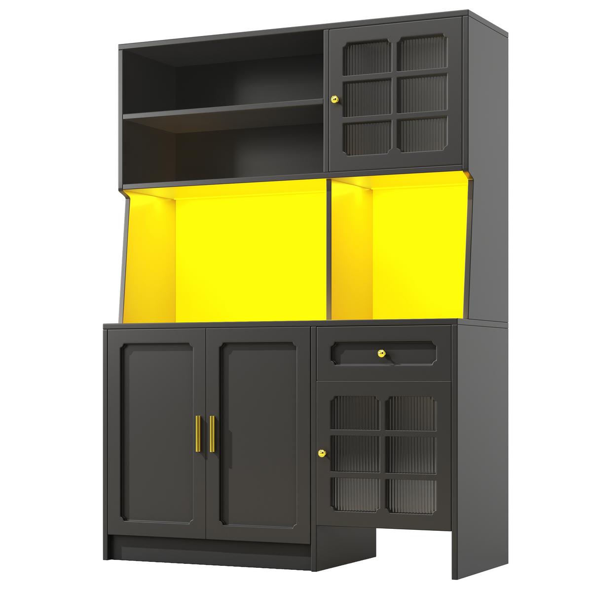 KÜCHENSCHRANK Schwarz 130x180 cm mit App-LED & Saugroboter-Garage - Schwarz, Holzwerkstoff (130/180/45cm) - Urban Meuble