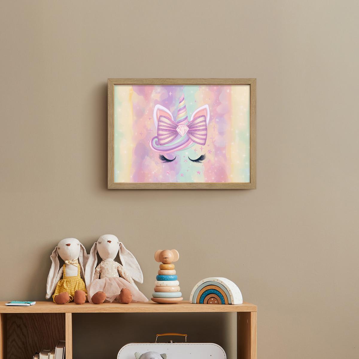 WANDLEUCHTE MIT AKKU Einhorn - Glitzer - Regenbogen - Pastell 40x30 cm - Hellrosa, Holzwerkstoff (40/30/8cm) - OnlyWow