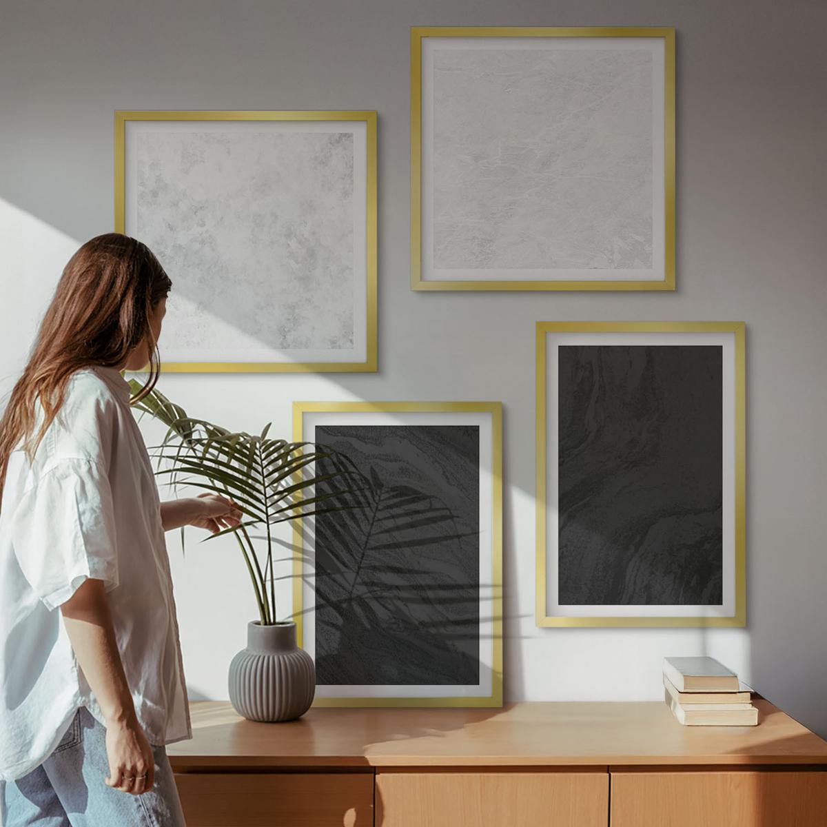 BILDER SET 4er Set - 50x50 cm & 40x60 cm Goldrahmen - Dunkles Licht, glamouröse Marmor - Goldfarben, Kunststoff (50/50cm) - TULUP