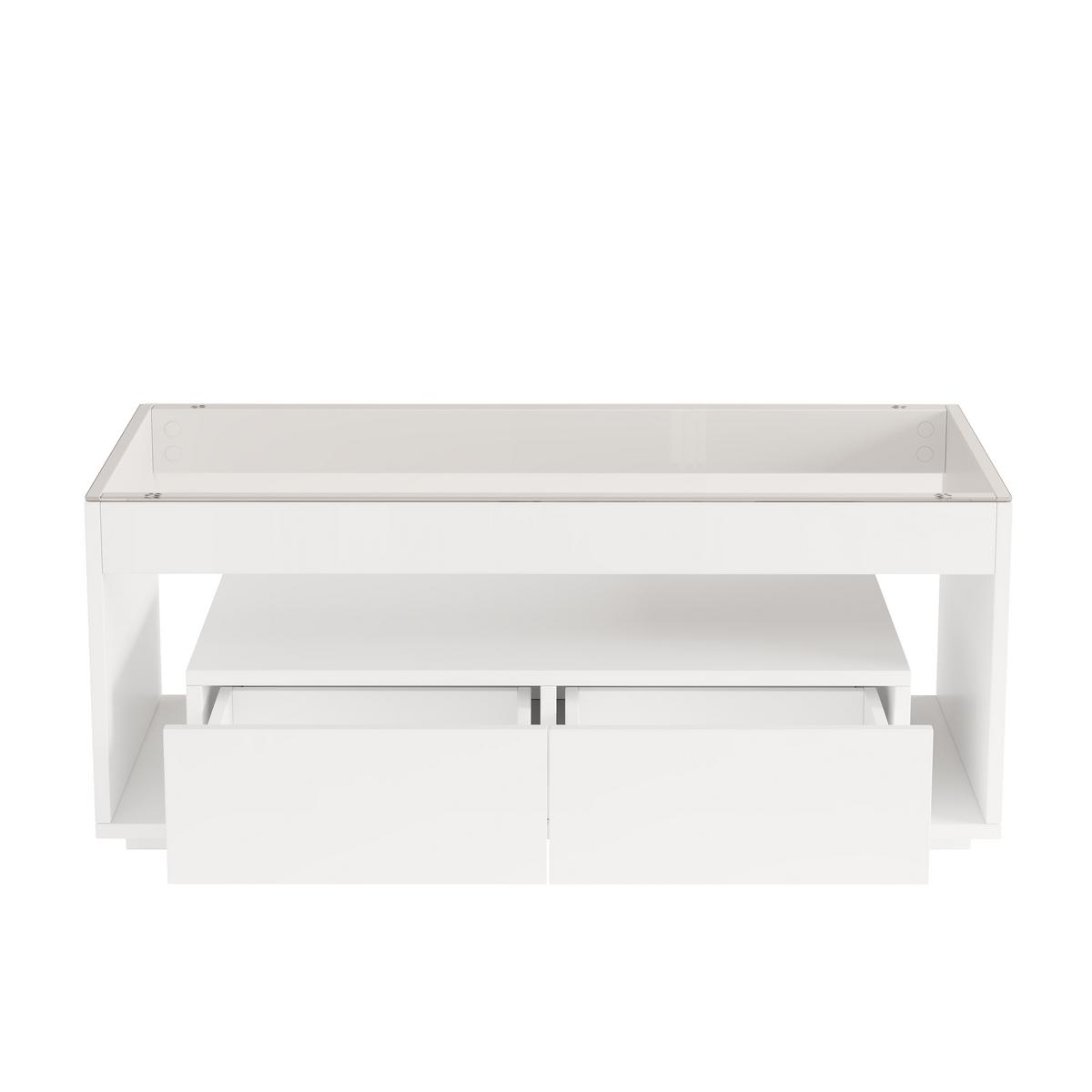 COUCHTISCH Weiß Hochglanz mit LED & 2 Schubladen - Beige, Holzwerkstoff (50/100/40cm) - Urban Meuble