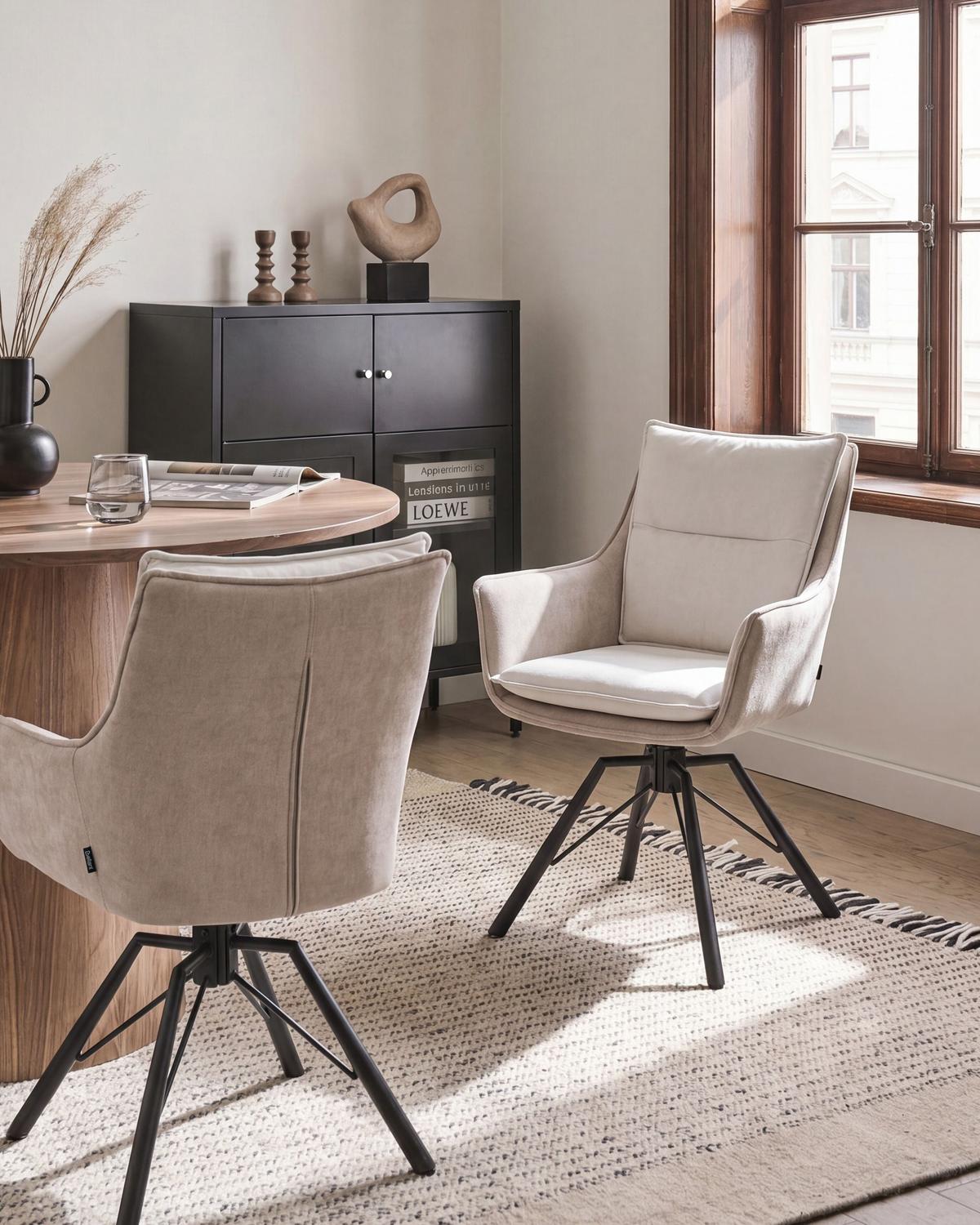 ESSZIMMERSTUHL drehbar Chenillegewebe Cremeweiß/Beige Anneberg - Creme, Textil (60/94/64cm) - Beliani