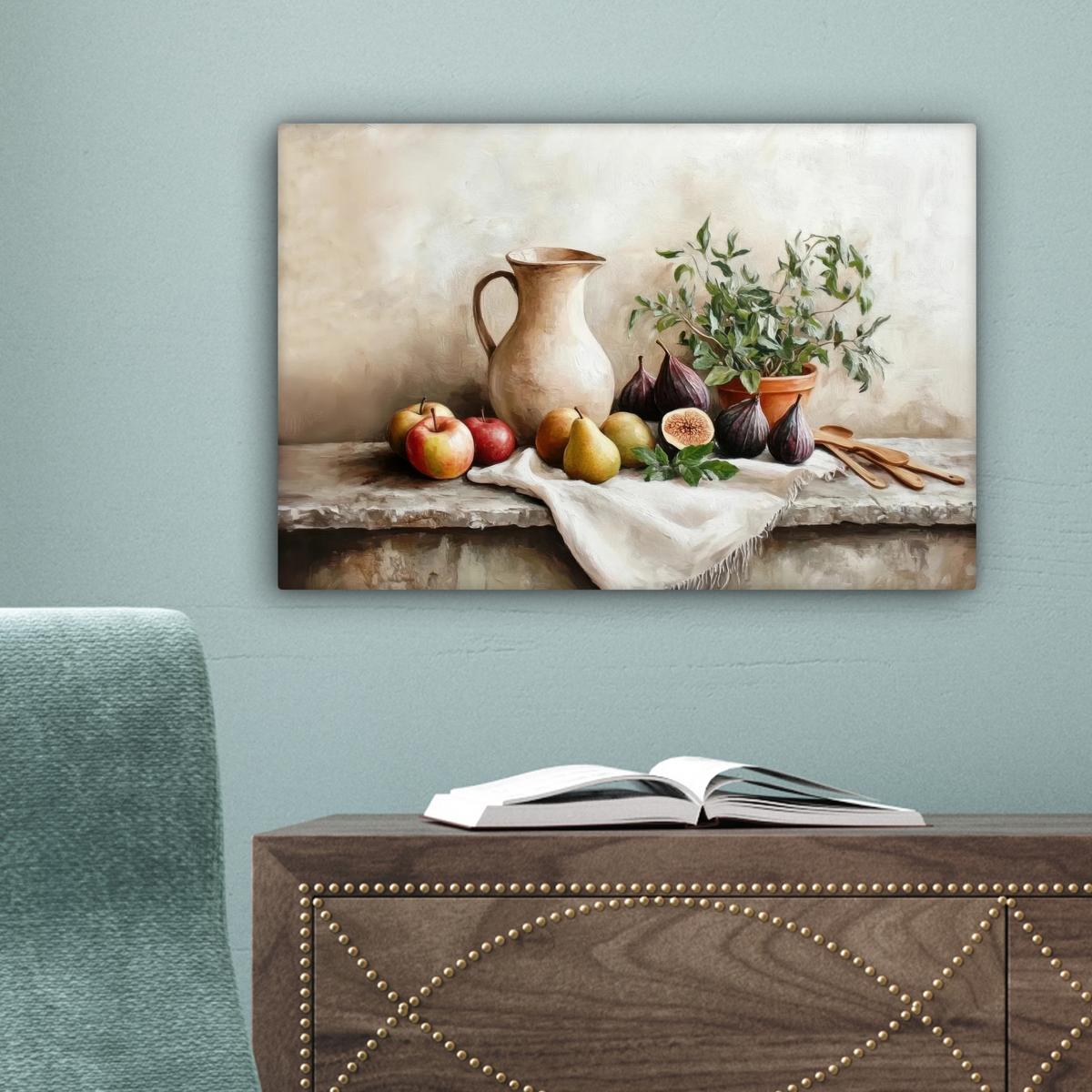 LEINWANDBILD Obst - Kräuter - Ländlich Deko Schlafzimmer 30x20 cm - Naturfarben, Textil (30/20cm) - MuchoWow