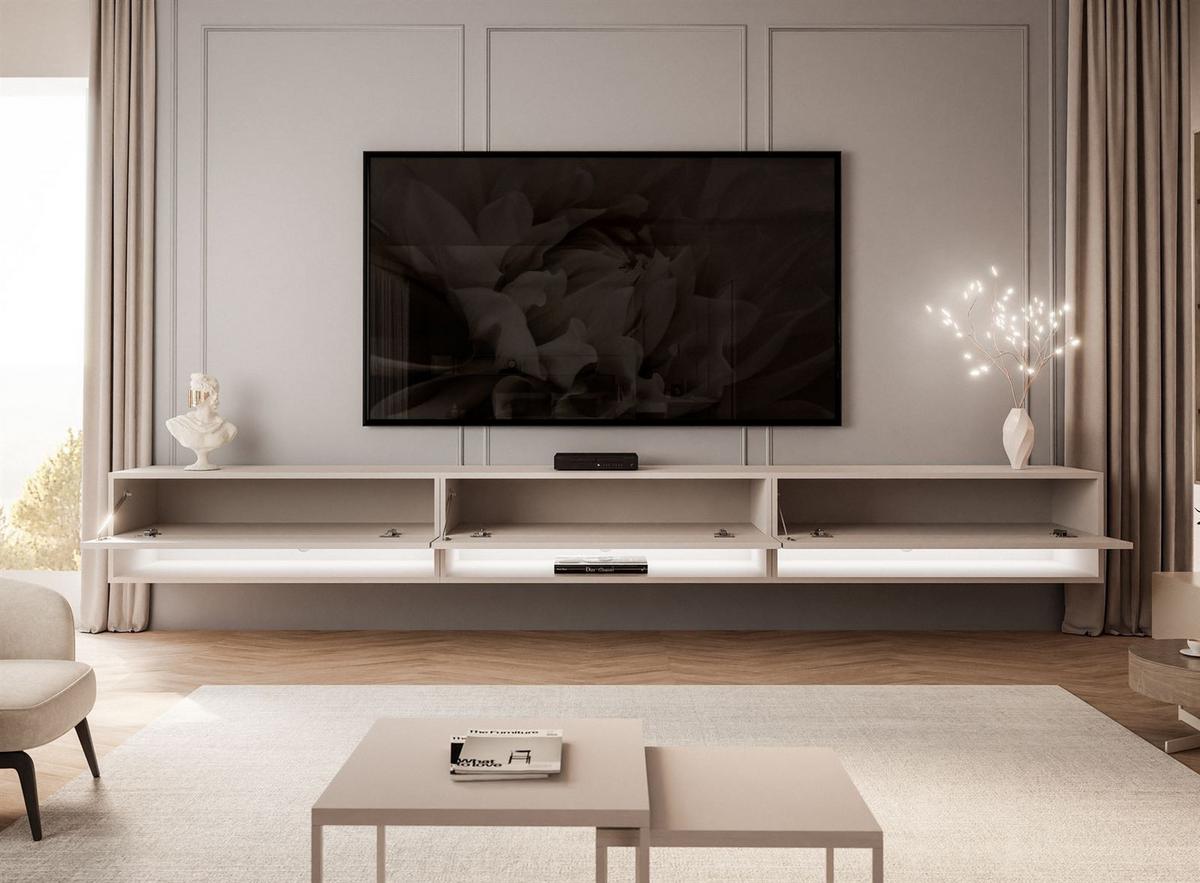 HÄNGESCHRANK TV-Möbel CALANTE 270 cm mit LED-Beleuchtung - Beige, Holzwerkstoff (270/30/35cm) - Lookway