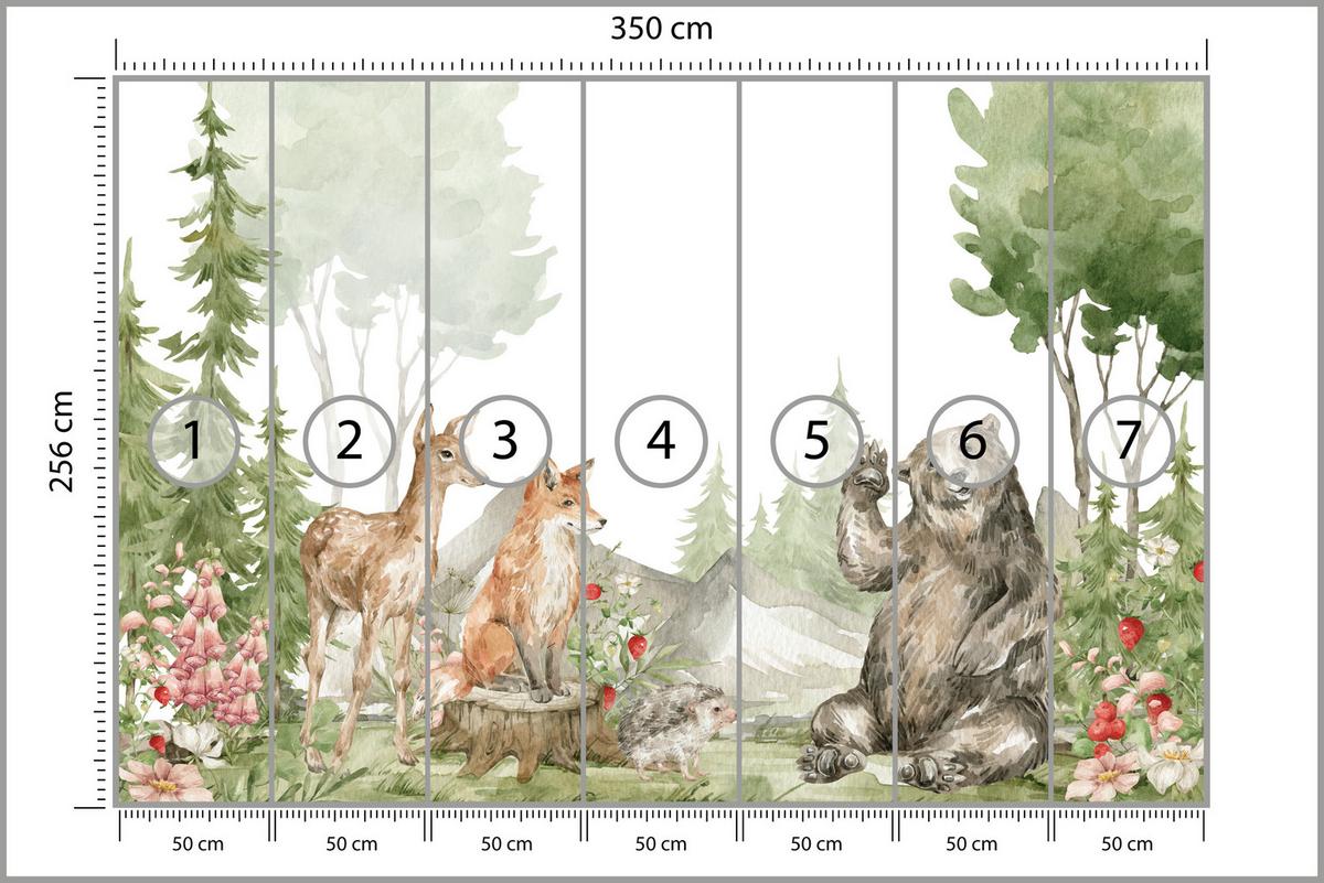 FOTOTAPETE für Kinderzimmer Aquarell Waldtiere Fuchs Reh Tragen 350x256 - Multicolor, Papier (350/256cm) - Muralo