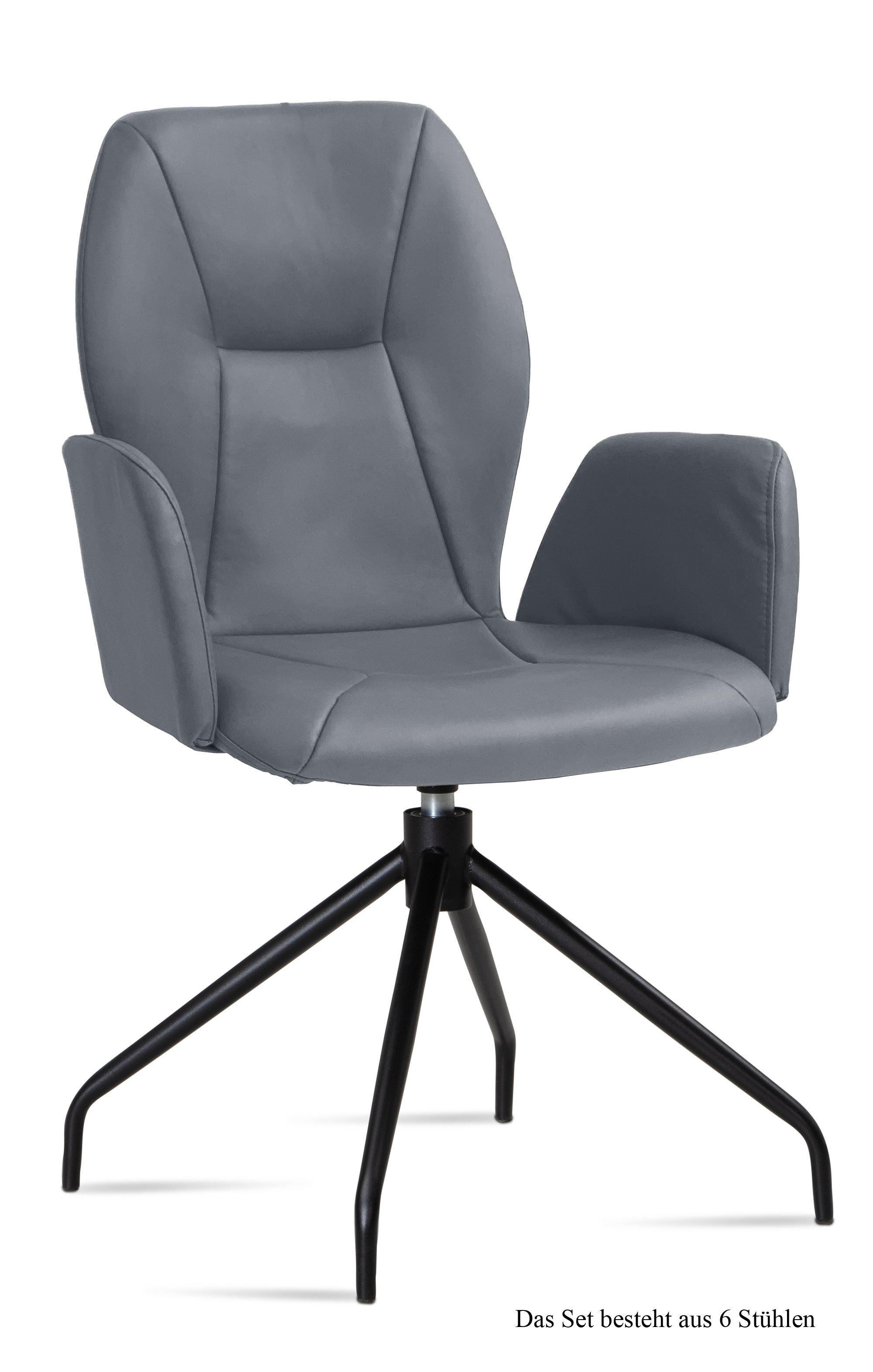 ARMLEHNSTUHL drehbar (6er-Set) Dorett 58x92x60 Schwarz/Grau - Schwarz/Grau, Kunststoff (60/92/58cm) - 58aufmkessel