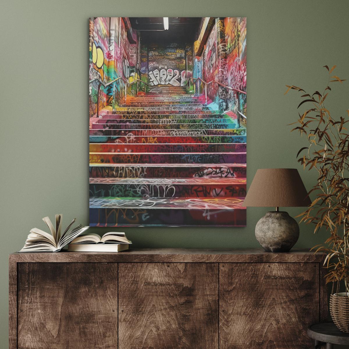 AKUSTIKBILD Treppe - Graffiti - Farben - Kunst Wandbilder 60x80 cm - Multicolor, Kunststoff (60/80/0.9cm) - MuchoWow