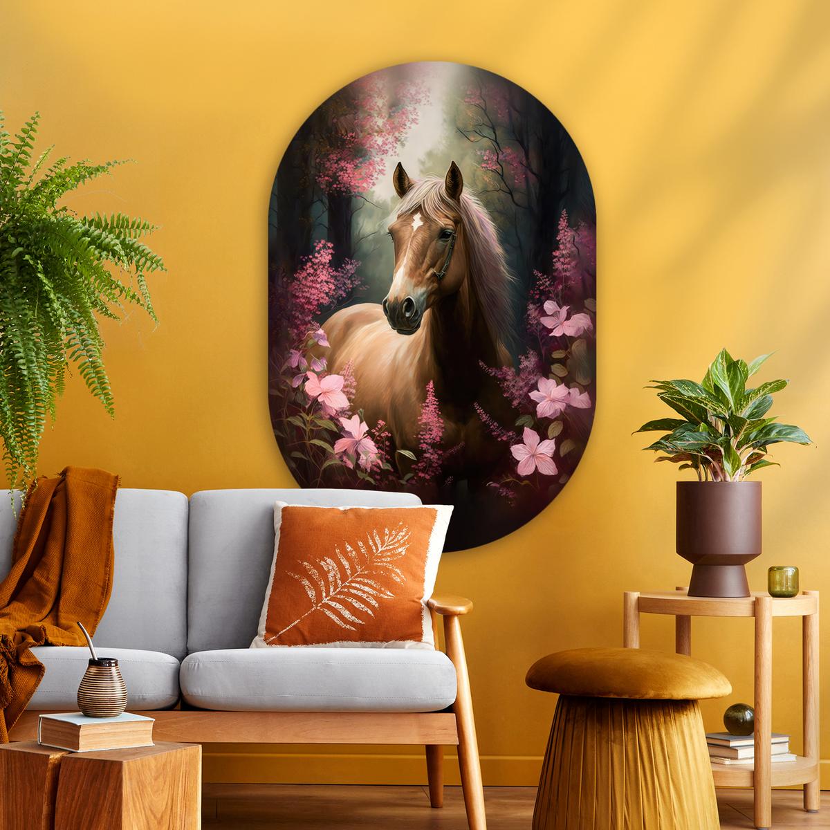 WANDBILD Pferd - Blumen - Rosa - Natur - Wald Deko Groß 80x120 cm - Altrosa, Kunststoff (80/120cm) - MuchoWow
