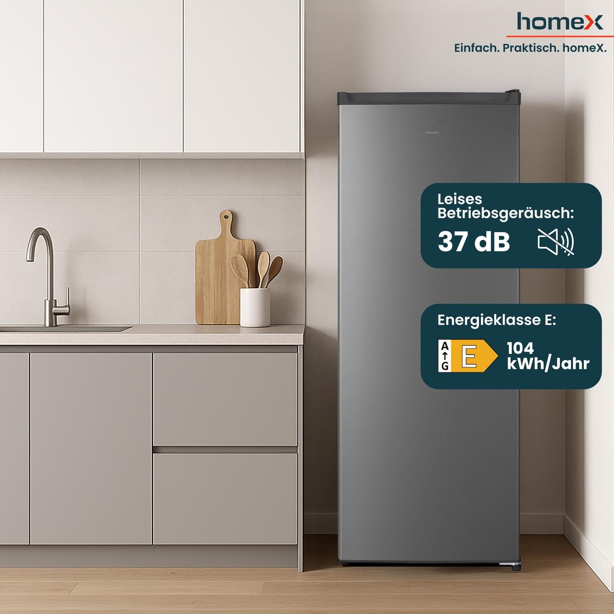 KÜHLSCHRANK CS2422E-S ohne Gefrierfach groß - 242 Liter, freistehend, 143 cm hoch, silber - Silberfarben, Glas/Kunststoff (54.5/143/55.5cm) - homeX