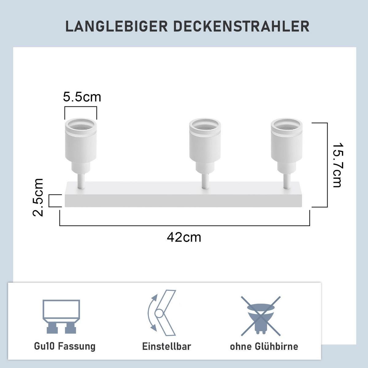 DECKENSTRAHLER Remscheid 3-flammig 42/5/15.7 cm - Weiß, Metall (42/5/15.7cm) - Nettlife