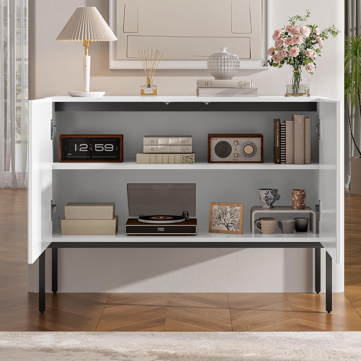 SIDEBOARD 100cm mit Bogendesign, 2 Türen, Metallbeine - Weiß, Holzwerkstoff (100/75/40cm) - Urban Meuble