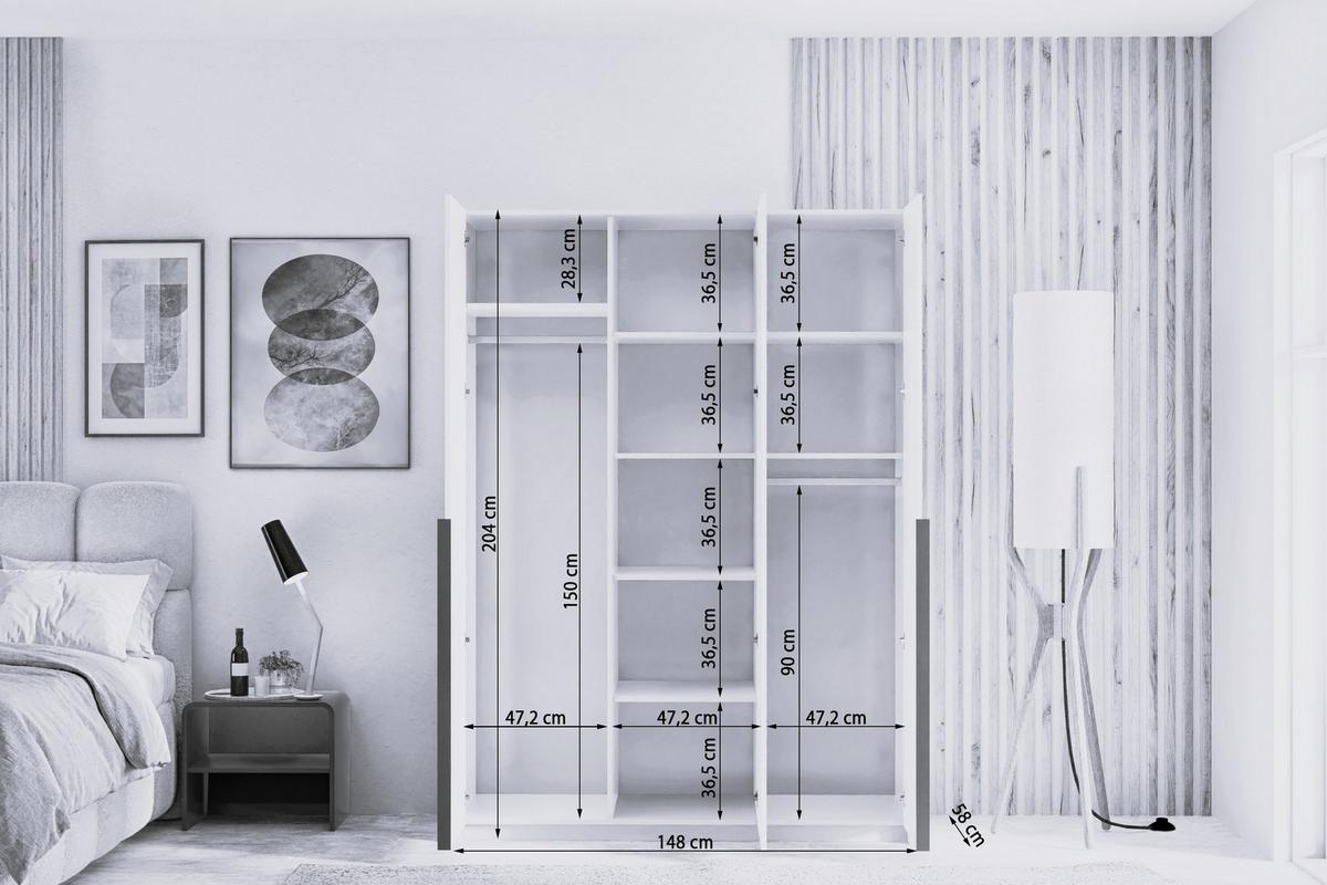 DREHTÜRENSCHRANK THALIA 148/204/58cm 3-türig mit Spiegel Eiche Artisan - Eiche Artisan, Holzwerkstoff (148/204/58cm) - MASSENO