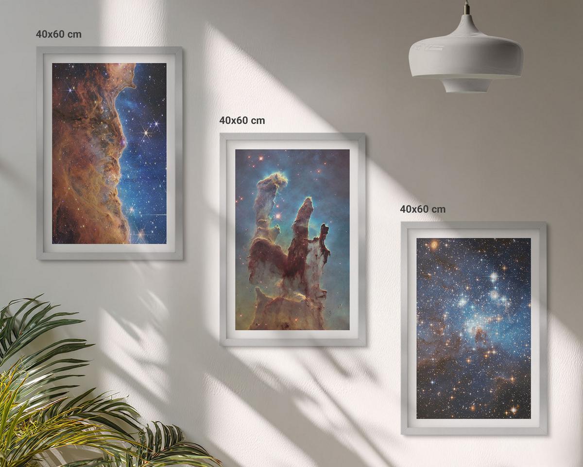 BILDER SET 3er Set - 40x60 cm Silberner Rahmen - Weltraumlandschaften von Galaxien - Silberfarben, Kunststoff (40/60cm) - TULUP