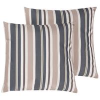 GARTENKISSEN 2er-Set dunkelblau/beige gestreift 40/40 cm Kastos - Hellbraun, Textil (40/40cm) - Beliani
