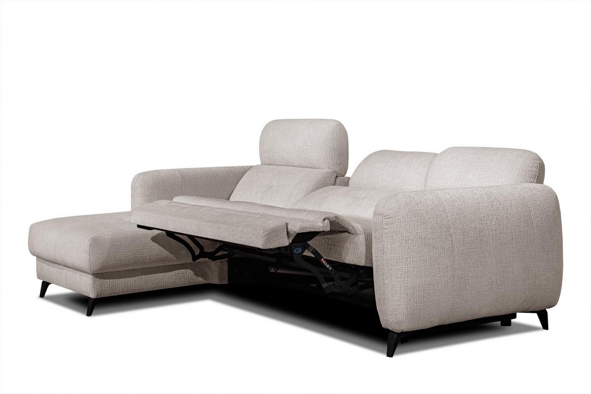 ECKSOFA SVEN 3-Sitzer, 1 Relax XL, verstellbare Kopfstützen, creme - Creme/Schwarz, Holzwerkstoff/Textil (256/163cm) - Wozimo