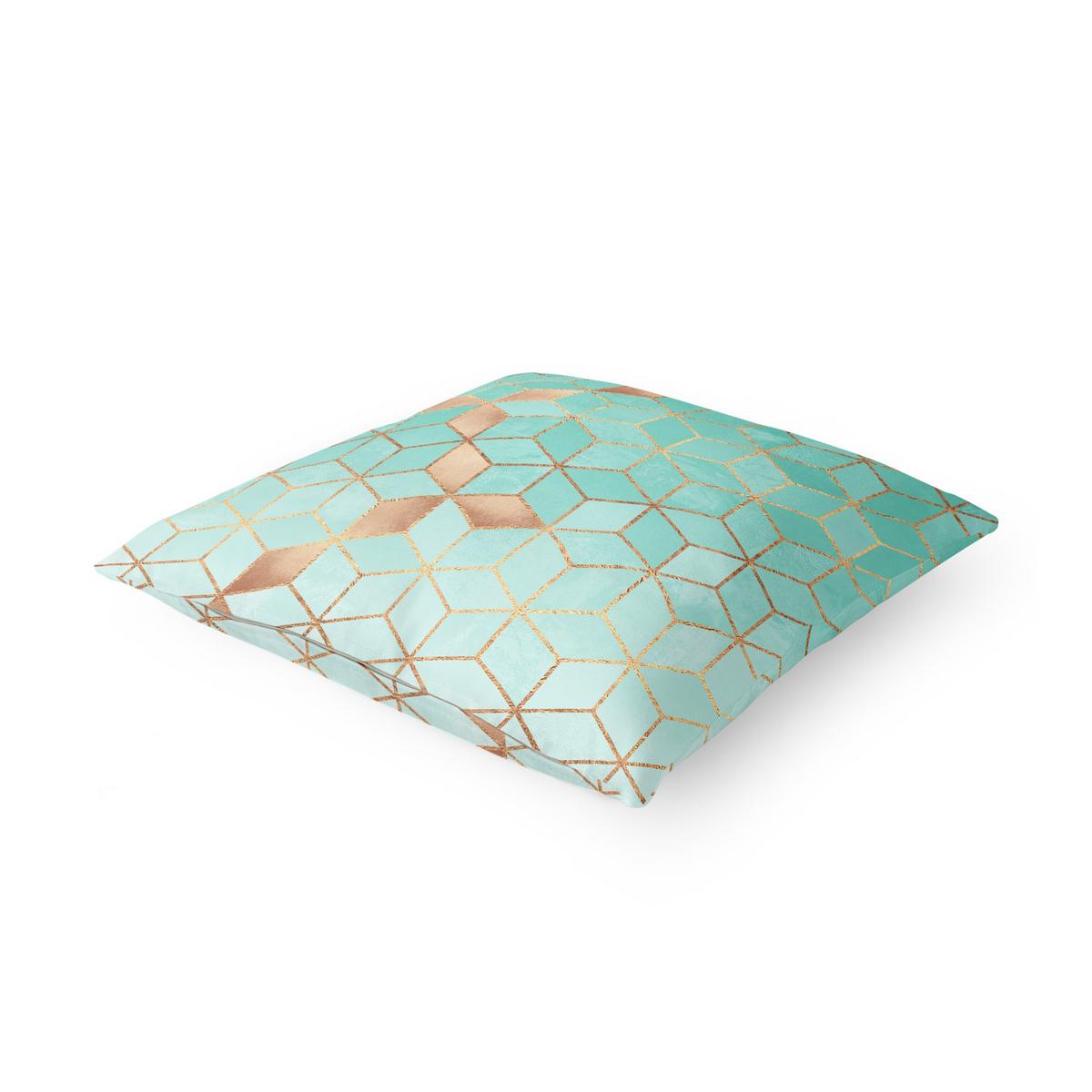 DEKOKISSEN Türkis Weiß goldene Geometrie 50/50 cm - Türkis, Textil (50/50/10cm) - Bilderwelten
