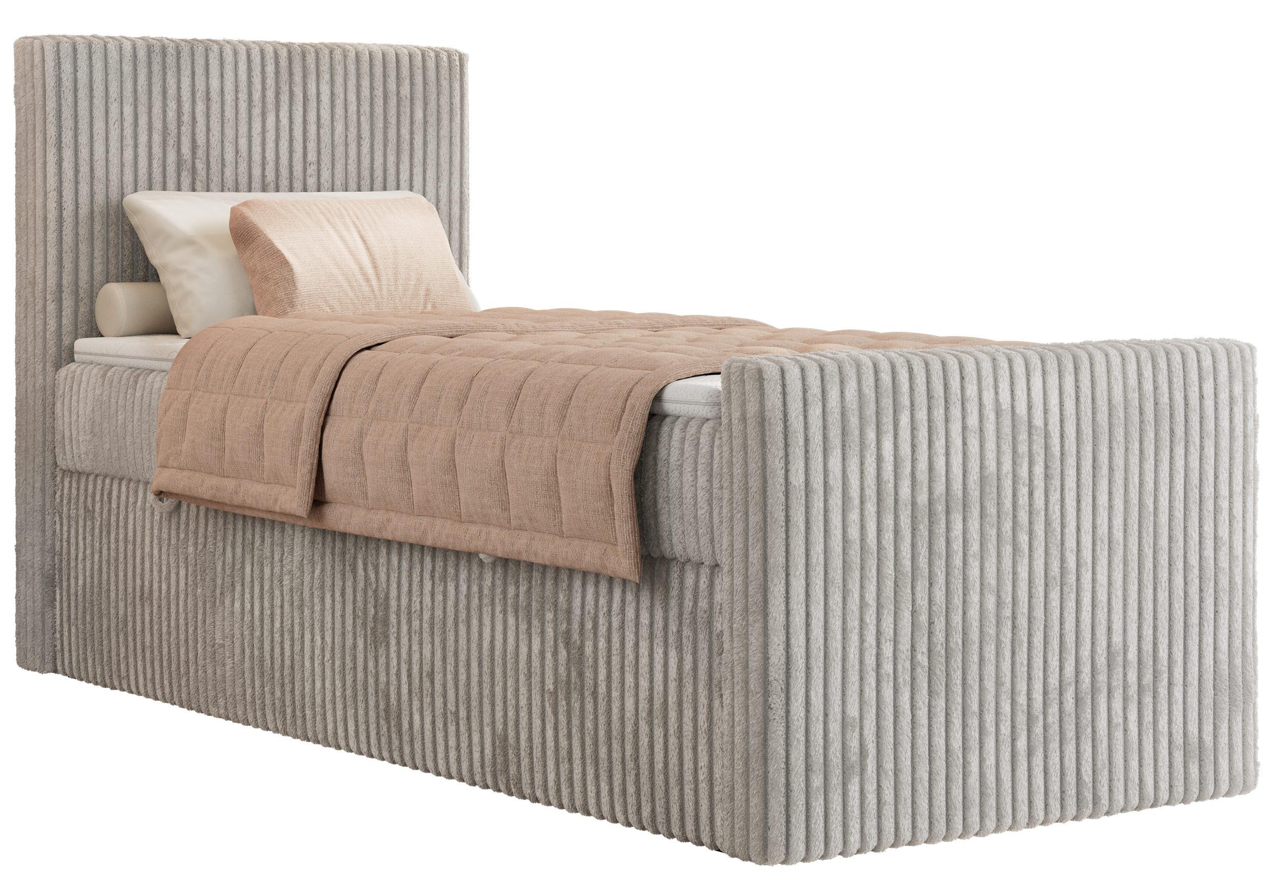 BOXBETT TILIANO DUO 90/200 - Hellgrau Cord - H4 - Topper T25 - Links Seite - Hellgrau, Textil (200/90cm) - MKS