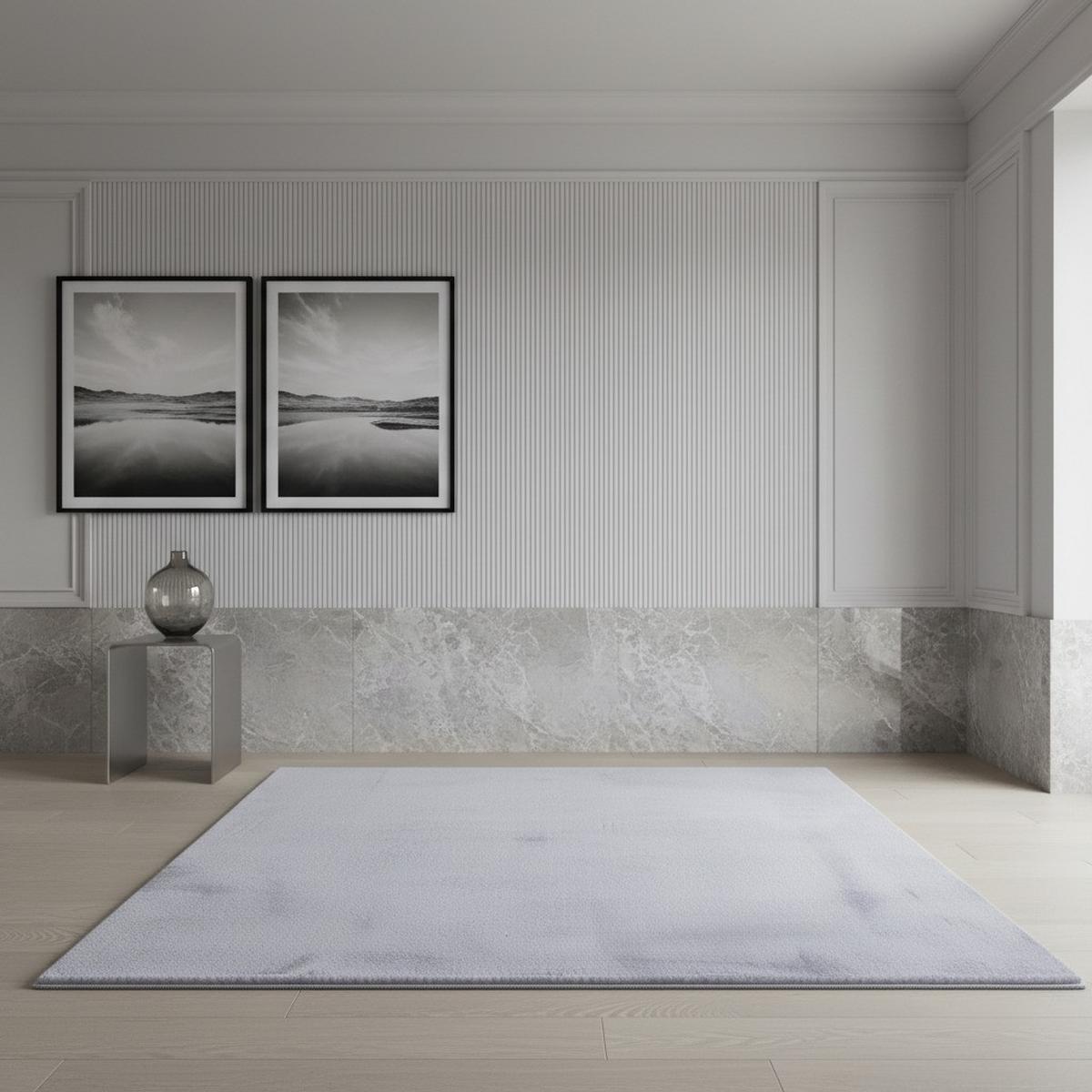 KURZFLORTEPPICH Waschbar NECKAR, einfarbig, aus Polyester, Silber, 80 x 150 cm - Silberfarben, Textil (150/80cm) - KADIMA DESIGN