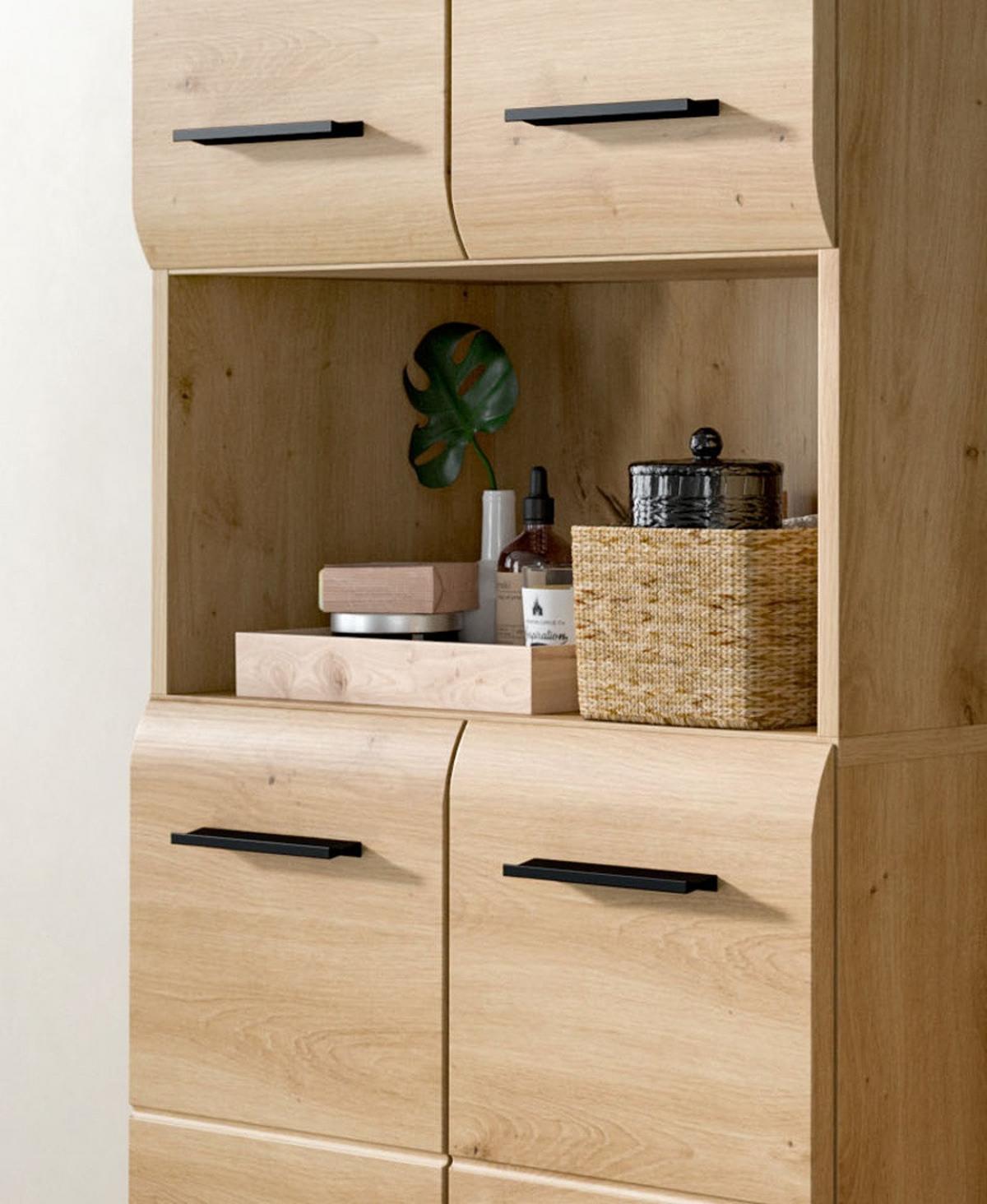 HOCHSCHRANK in Eiche Artisan, Badschrank 4-türig 60 x 185 cm mit viel Stauraum - Schwarz/Eiche Artisan, Holzwerkstoff/Kunststoff (60/185/30cm) - Inn.Furn