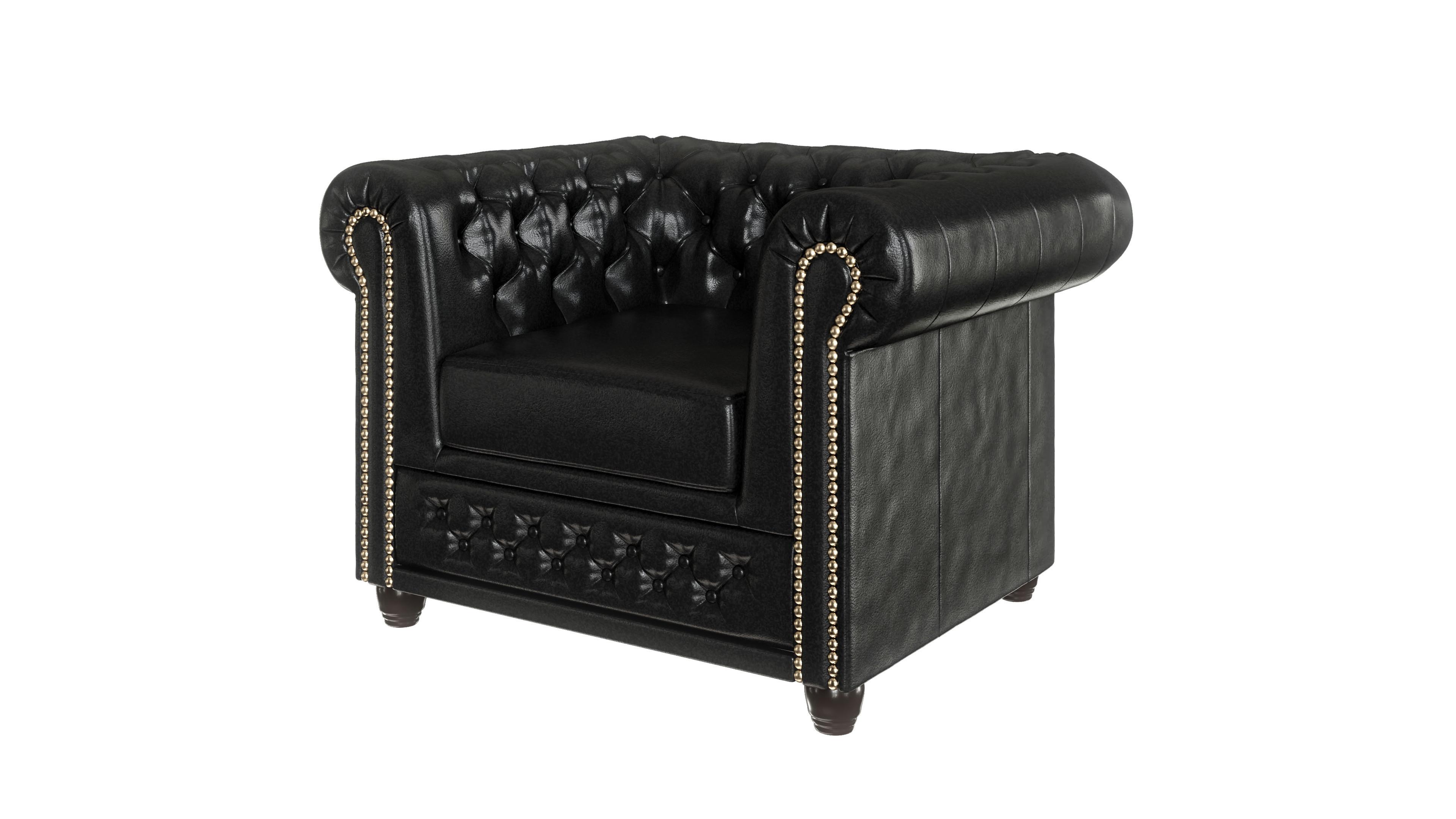 CHESTERFIELD-SESSEL Morin Schwarz vegan Leder - Schwarz/Braun, Holz/Textil (94/72/86cm) - S-Style Möbel