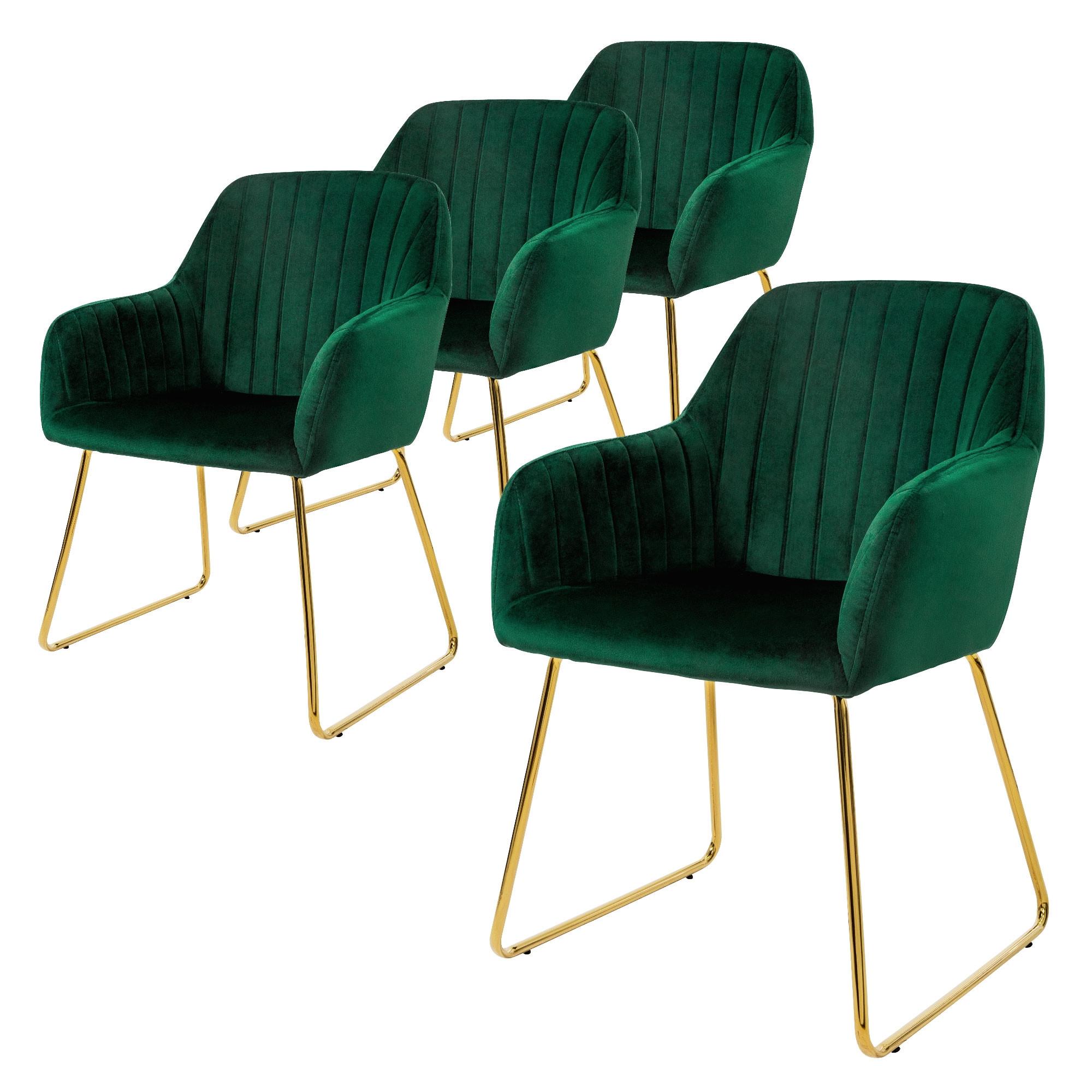 ESSZIMMERSTÜHLE 4er Set Grün Samt - Goldfarben/Grün, Textil/Metall (60/82/57cm) - ML-DESIGN