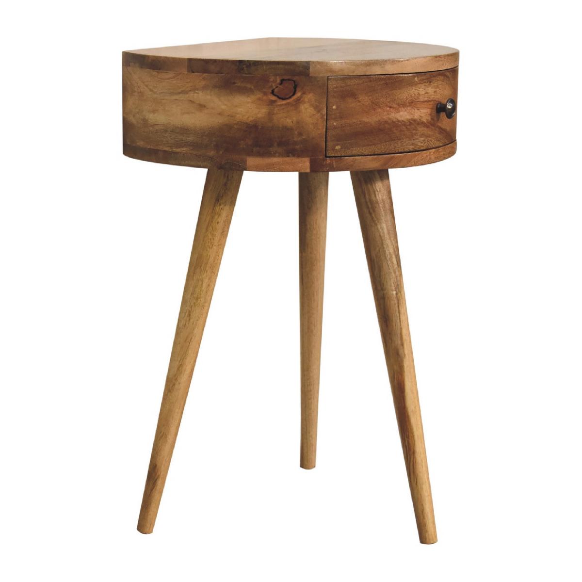 MINI NACHTTISCH rund, Eichenholzoptik, 1 Schublade, Nordische Beine, Beige - Beige/Messingfarben, Holz/Metall (40/52/32cm) - Artisan Furniture