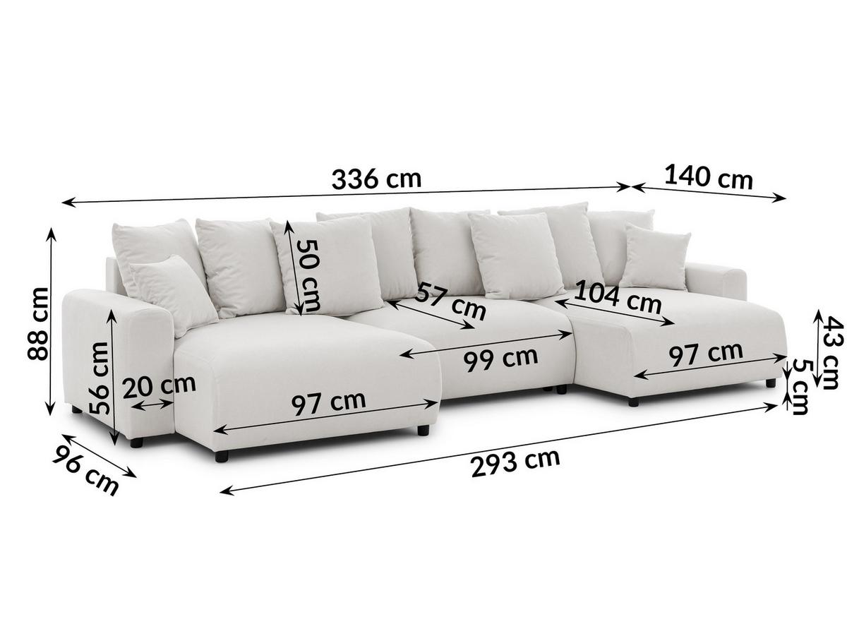 WOHNLANDSCHAFT Calma mit Schlaffunktion und Bettkasten im Bumpy-Design aus weichem Creme Webstoff - Creme/Schwarz, Holz/Textil (336/88/140cm) - S-Style
