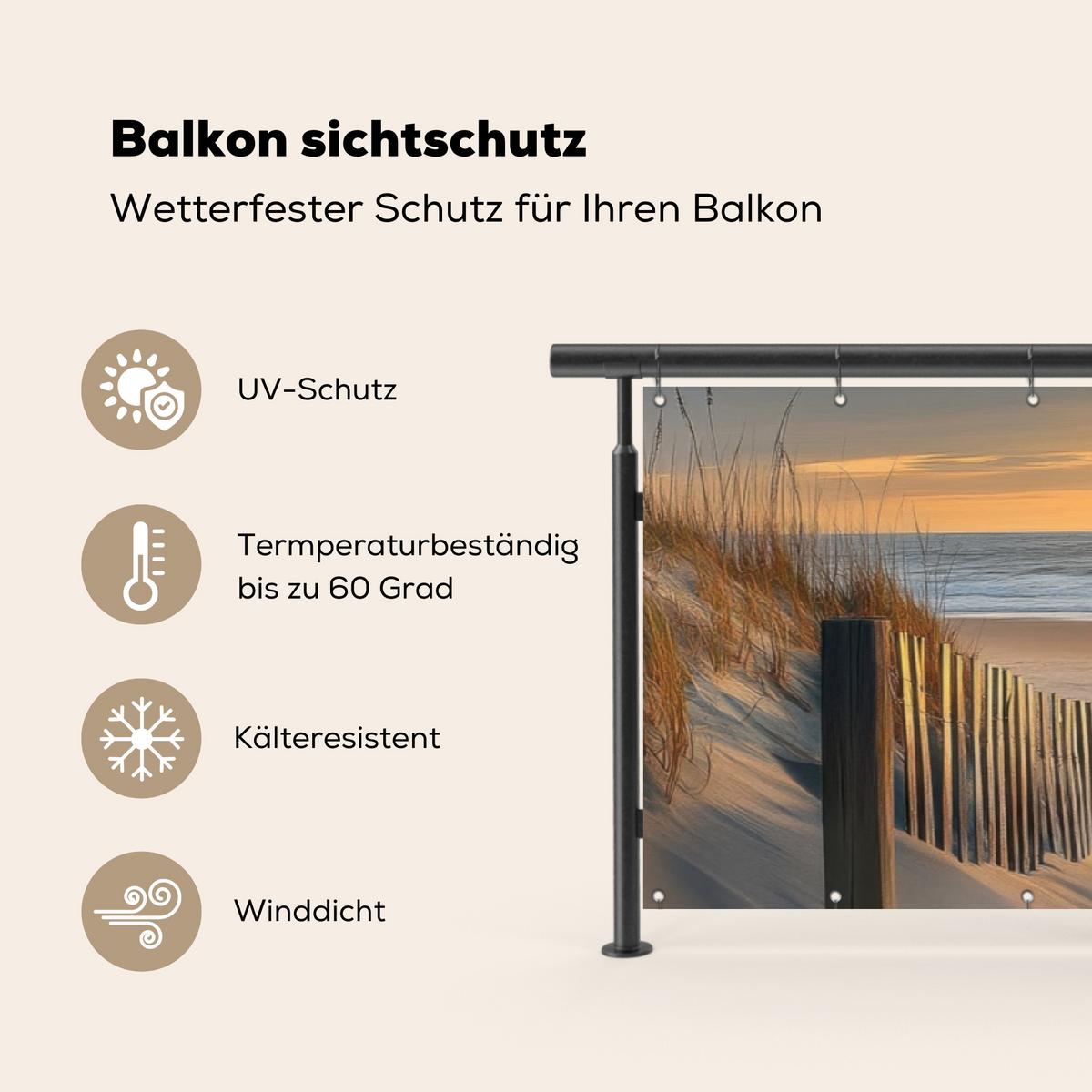 BALKON-SICHTSCHUTZ Strand - Dünen - Sonnenuntergang Deko XXL 500x120 cm - Sandfarben, Kunststoff (500/120cm) - MuchoWow