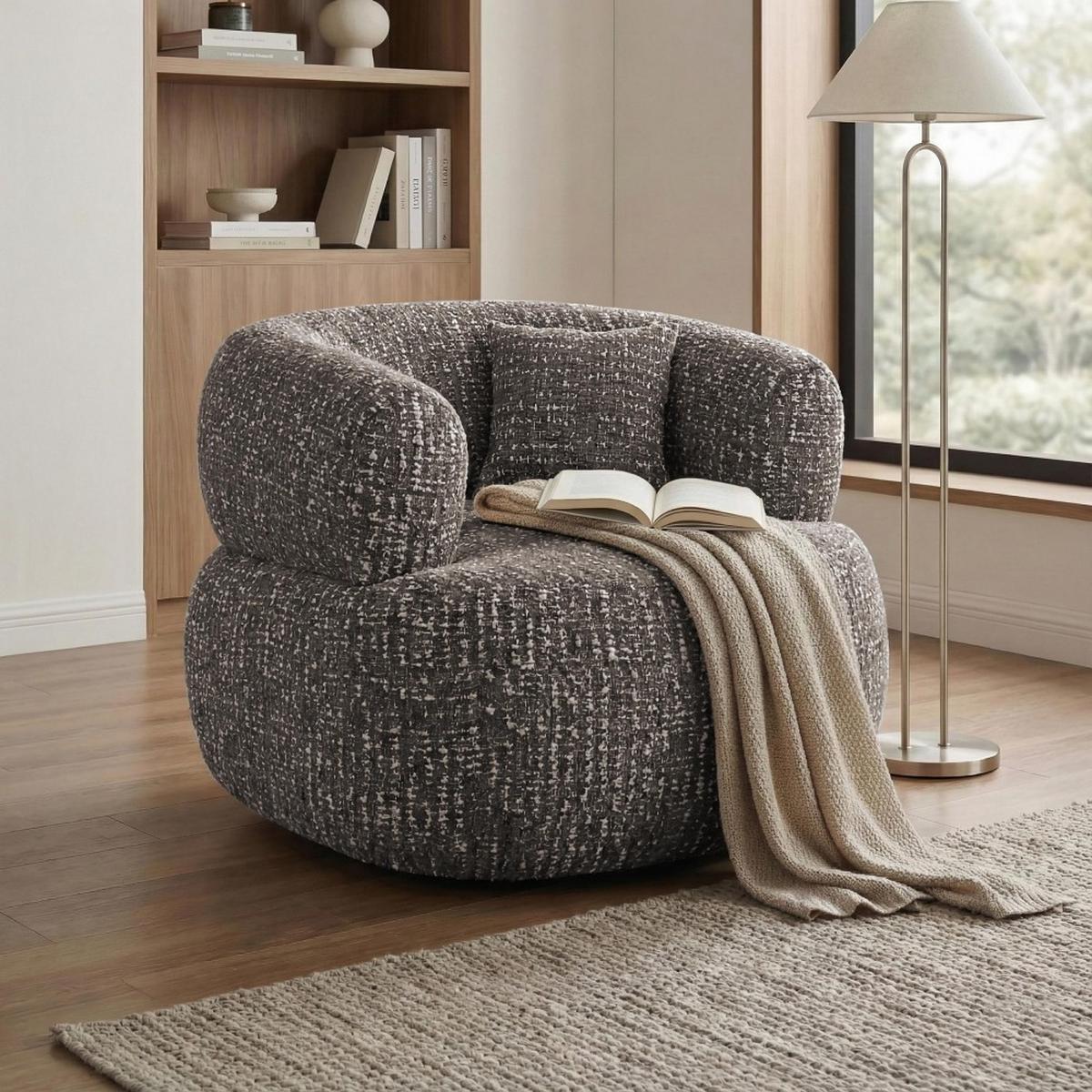 SESSEL Laila, Drehsessel mit runder Form, Braun, Geflecht-Stoff - Braun, Textil (95/75/97cm) - Beautysofa