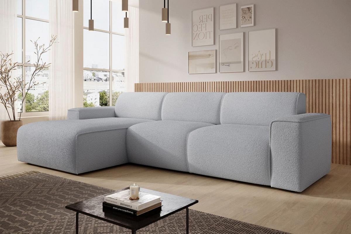 ECKSOFA Bouvi Hellgrau links - Hellgrau/Schwarz, Kunststoff/Textil (310/165cm) - Selsey