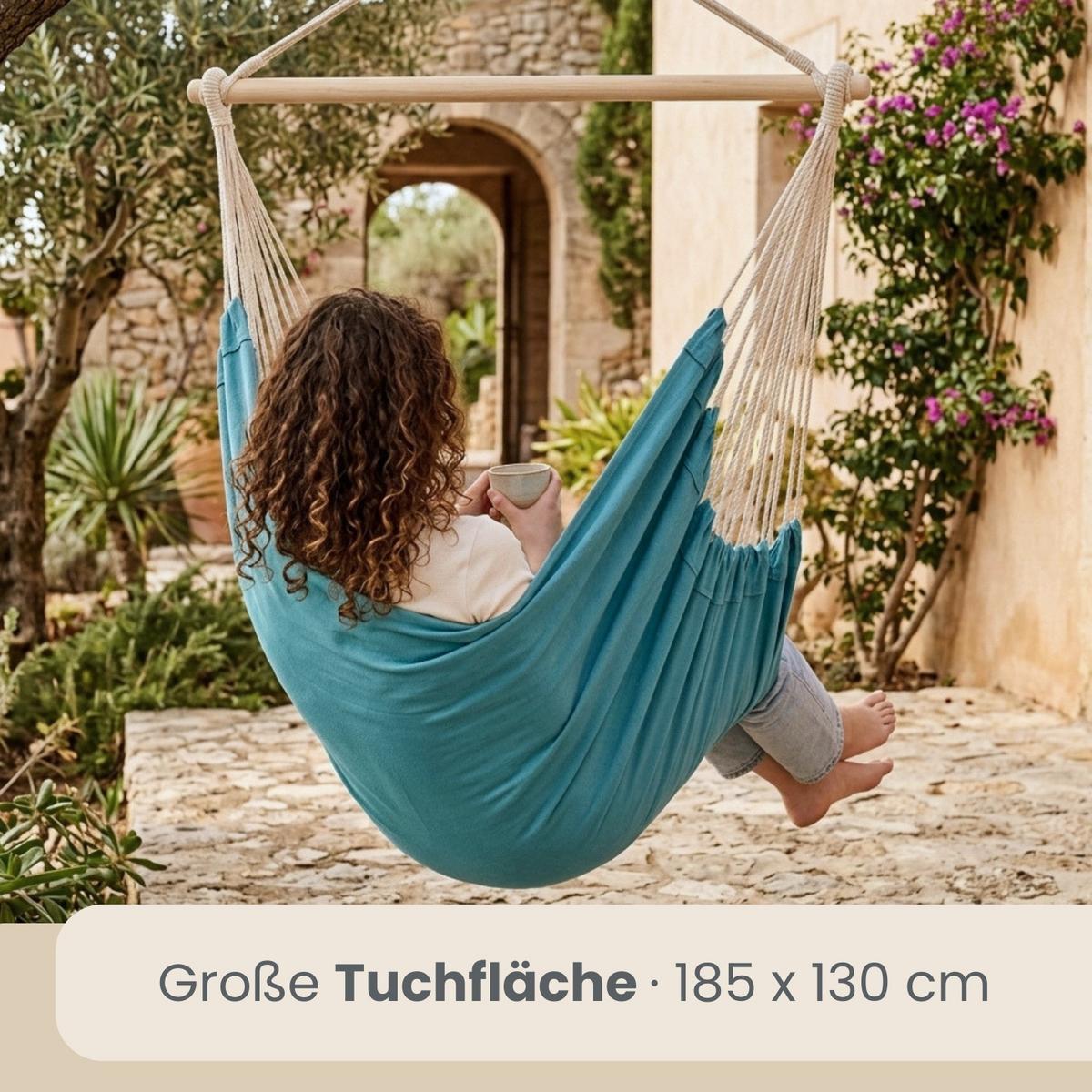 XXL-HÄNGESESSEL 185/130 cm Belastbar bis 150 kg Türkis - Blau, Textil (130/155/185cm) - Amanka