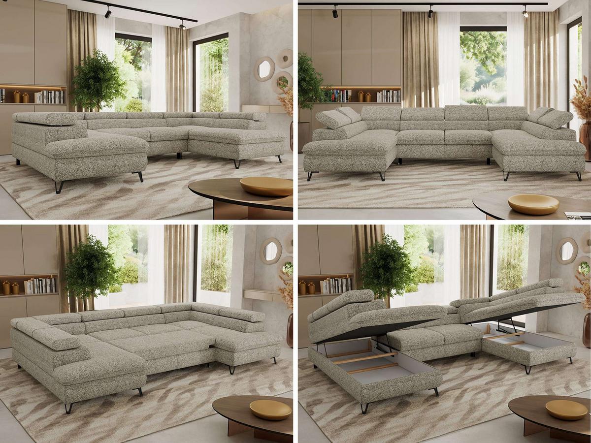 WOHNLANDSCHAFT PABLO U Strukture Beige mit Topper Visco - Beige/Schwarz, Textil/Metall (346/76/208cm) - MKS
