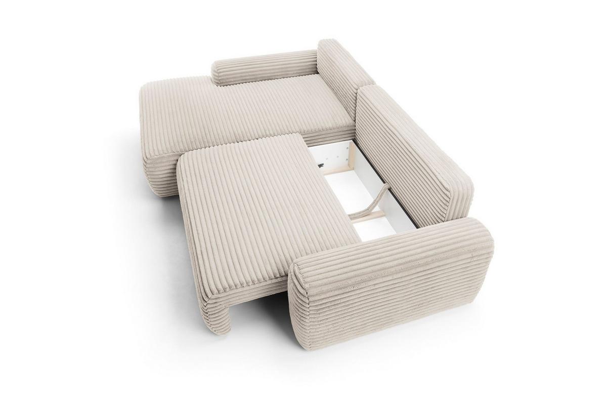 ECKSOFA OSSO Creme Velours-Stoff mit Schlaffunktion - Creme, Holz (264/162cm) - MASSENO