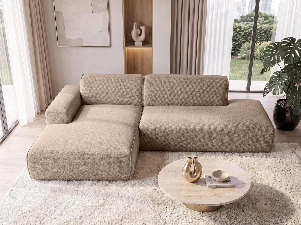 ECKSOFA L Form Didim Duo Warmbraun 288/162/80 cm – stilvolle kleine Eckcouch Links - Cognac/Schwarz, Kunststoff/Textil (288/162cm) - AX Living