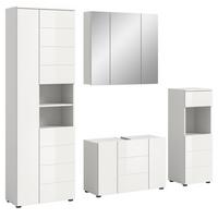 BADZIMMER-SET 4-teilig weiß Hochglanz 210 x 190 cm, Badmöbel mit viel Stauraum - Weiß Hochglanz/Schwarz, Holzwerkstoff/Kunststoff (210/190/34cm) - Inn.Furn