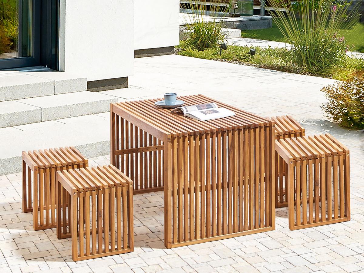 GARTENMÖBEL SET 4-Sitzer Akazienholz hellbraun 5-teilig Bellano - Hellbraun, Holz - Beliani