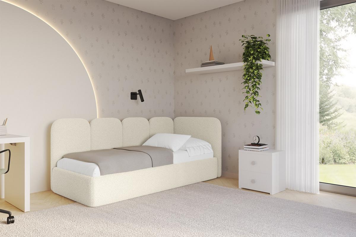 EINZELLBETT Jugendbett mit Bettkasten und Matratze H3/H4, Links - VELY 80x200 Beige - Champagner, Holzwerkstoff/Textil (80/200cm) - ALTDECOR
