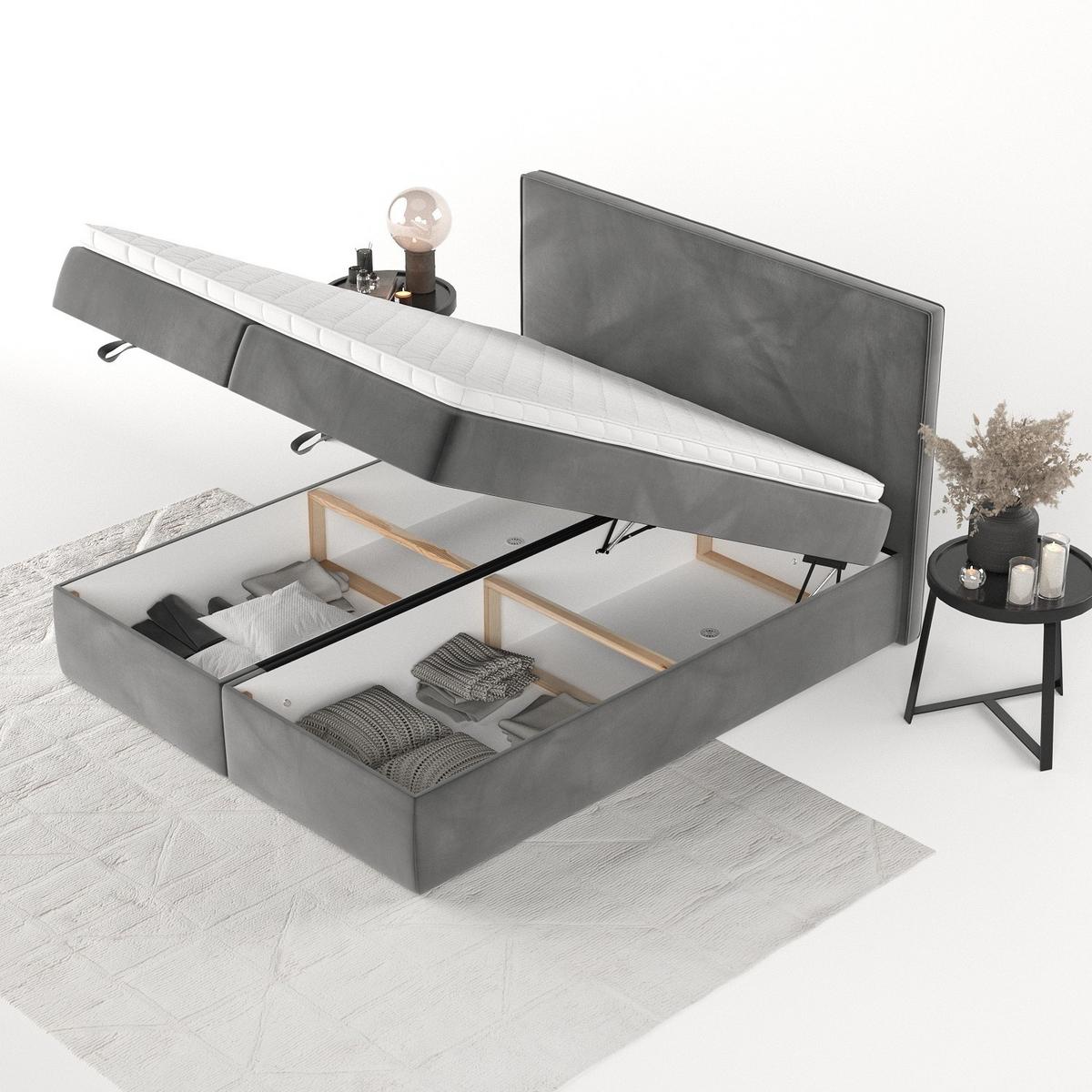 BOXBETT Velma 140/200 cm Grau im Kronos Stoff - Schwarz/Grau, Holz/Holzwerkstoff (140/200cm) - AltaBeds