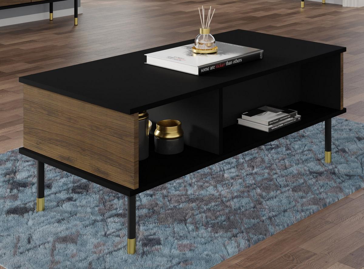 COUCHTISCH Schwarz, Eiche, Gold 110/45/55 - Schwarz, Holzwerkstoff (55/110/45cm) - RAUMHIRSCH FURNITURE