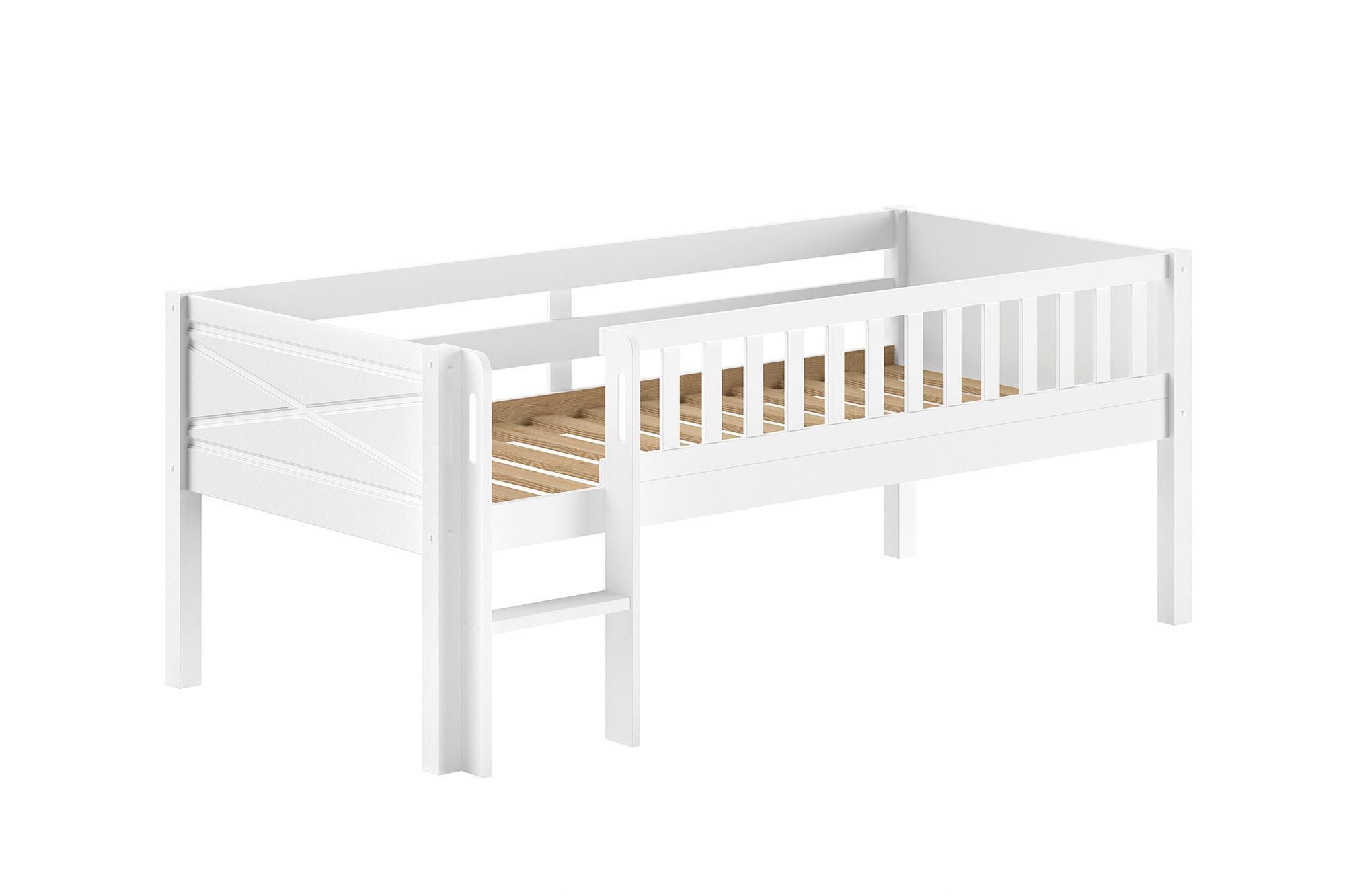 SPIELBETT 90x200 Karyl Massivholz Kiefer weiß mit Stauraum - Weiß, Holz (90/200cm) - 58aufmkessel