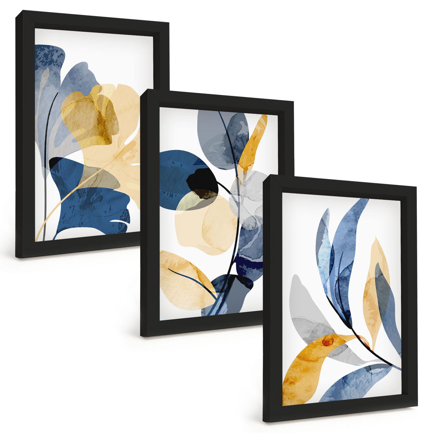 BILDER SET 3er Set - 20x30 cm Schwarzer Rahmen - Aquarell-Pflanzenmotive - Schwarz, Kunststoff (20/30cm) - TULUP